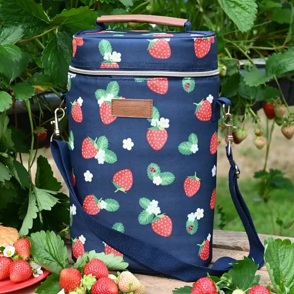 Strawberries & Cream Insulated 2 Bottle Carrier Blue