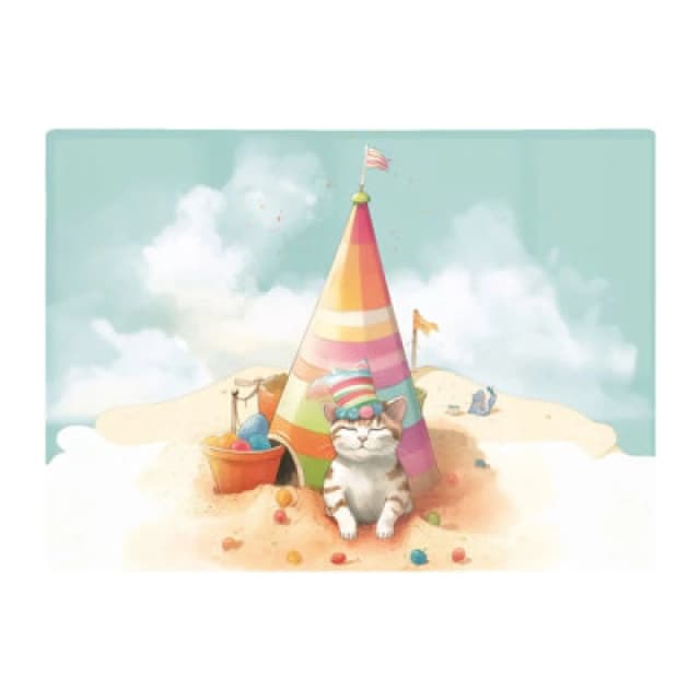 Warren Reed Designer Cat On A Beach Holiday Glass Chopping Board