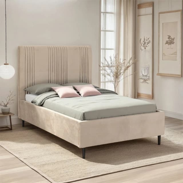 Seconique Maine 4'6" (Double) Bed - Taupe Velvet Fabric