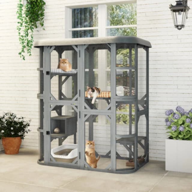 Pawhut Walk-In Catio, Outdoor Cat Enclosure With 4 Jumping Platforms, Condo