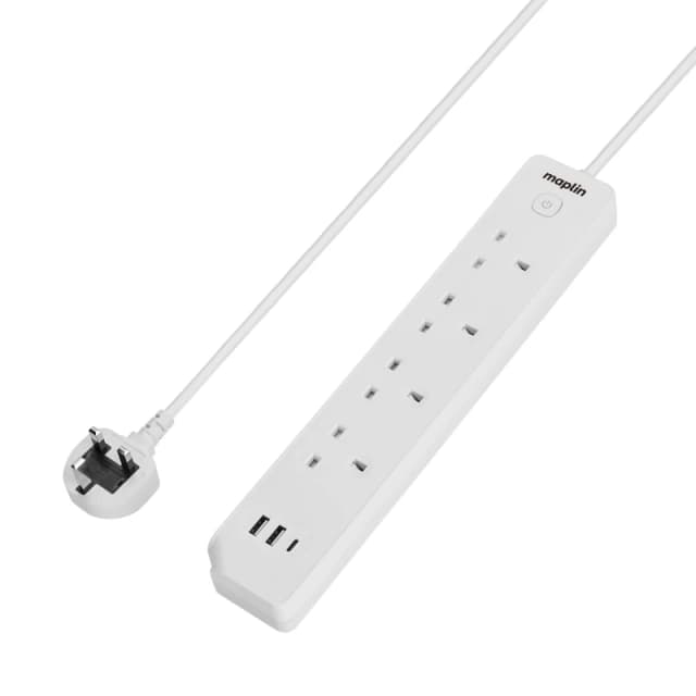 Maplin 4 Socket Extension Lead with 2x USB-A/ 1x USB-C Ports Surge Pro