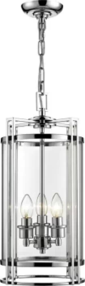 Eaton Ceiling Pendant Lantern 3 Light Polished Chrome, Glass
