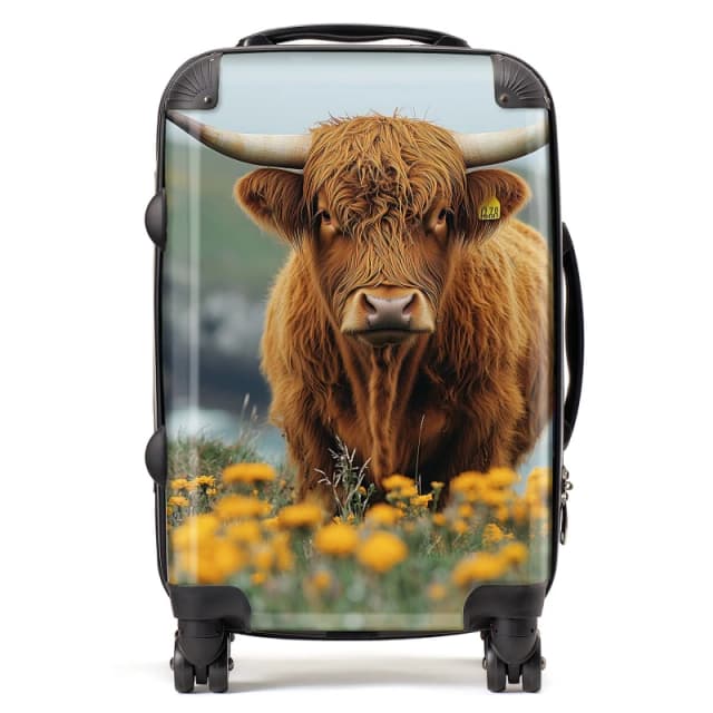 Warren Reed - Designer Highland Cow By The Coast Suitcase in Brown Size: Cabin Brown Unisex Cabin