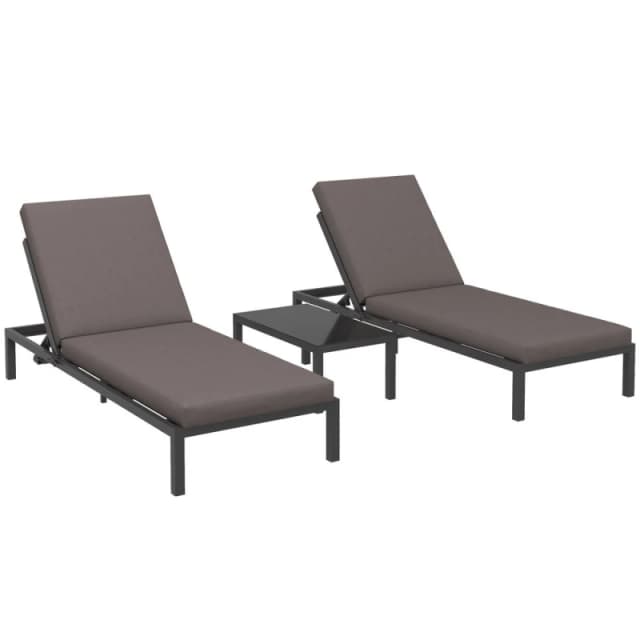 Outsunny 3-PCS PE Rattan Lounge Set, Aluminium Recliner Sofa Bed Set, Grey 84G-337V70CG