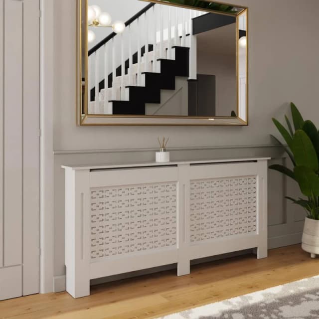 FWStyle Geometric X-Large Grey Radiator Cover (H) 82.3 (W) 172cm (D) 19cm in White White Unisex