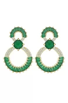 Gold Plated And Emerald Cubic Zirconia Baguette Statement Earrings