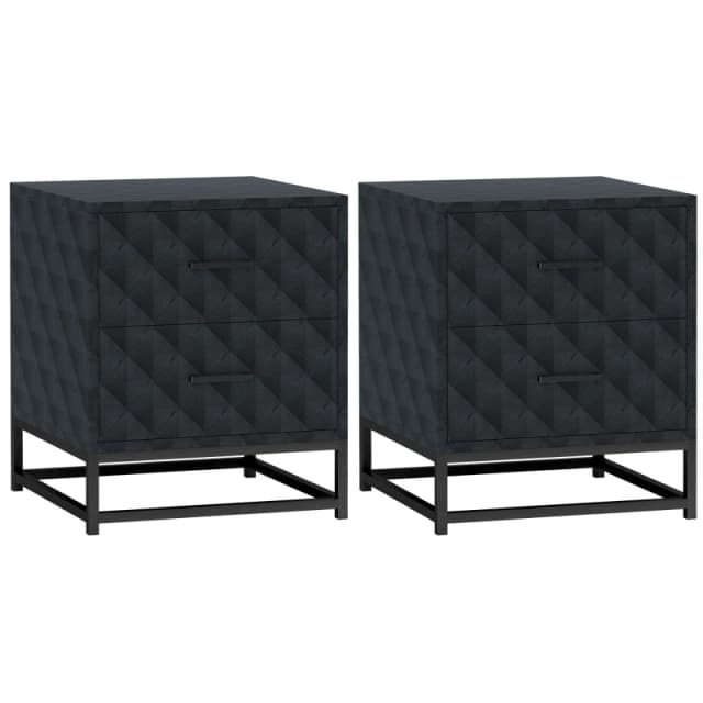 HOMCOM Bedside Table Set of 2, Nightstand with 2 Drawers, Steel Legs Black