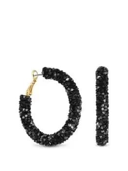 Mood Gold Black Crystal Rocks Hoop Earrings