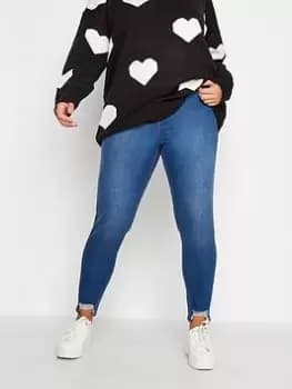 Yours Distressed Hem Jeggings - Mid Blue Size 16, Women