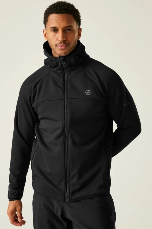 Dare 2b Mens 'Camber II' Core Stretch Full Zip Hooded Midlayer in Jet Black Size: Small Jet Black Male S