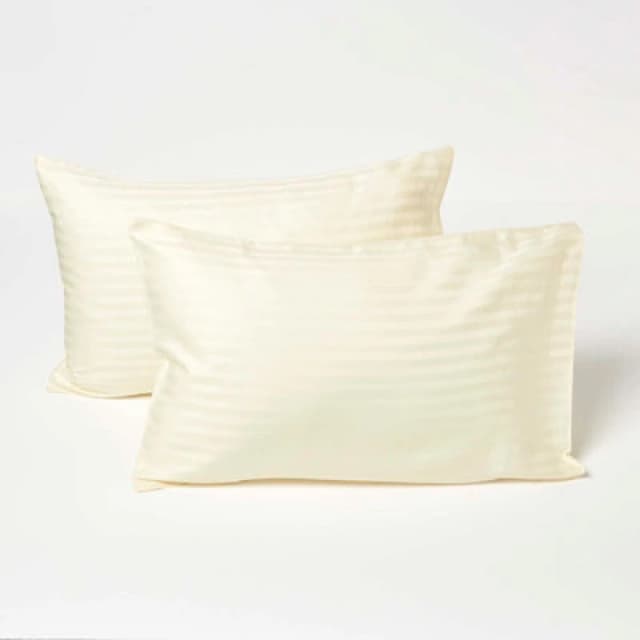 Homescapes Cotton Stripe Kids Pillowcases 40 x 60cm 330 Thread Count, 2 Pack Yellow