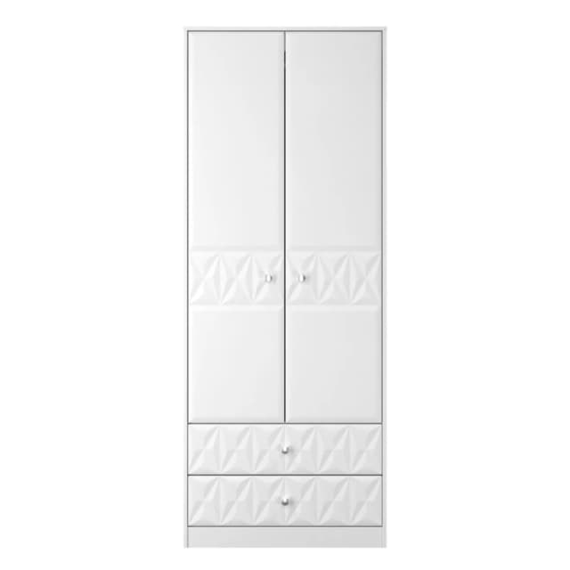 Genoa Ready Assembled Contemporary Matt White 2 Drawer Tall Double Wardrobe (H)1970mm (W)770mm (D)530mm