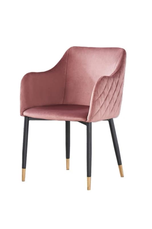 Life Interiors Life Interiors Single Verona Velvet Dining Chair with Quilted Back & Black Legs - Modern Accent Chair with Gold Foot Caps in Pink Pink