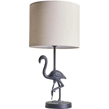 Flamingo Matt Black Table Lamp with Drum Lampshade - Beige