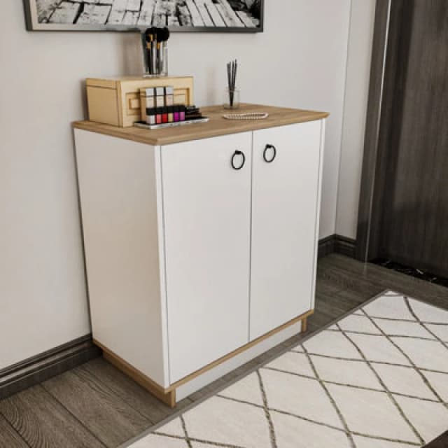 Decorotika Nuanse Door Cabinet Accent Chest White And Walnut