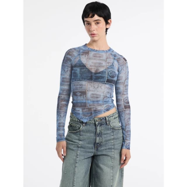 Guess Womens Long-Sleeve T-Shirt Pennant Blue female 8 (XS)