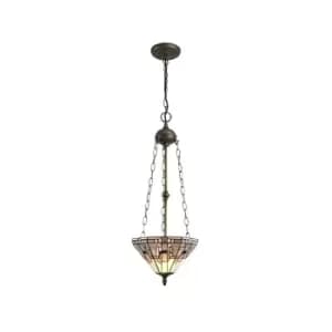 3 Light Uplighter Ceiling Pendant E27 With 30cm Tiffany Shade, White, Grey, Black, Clear Crystal, Aged Antique Brass