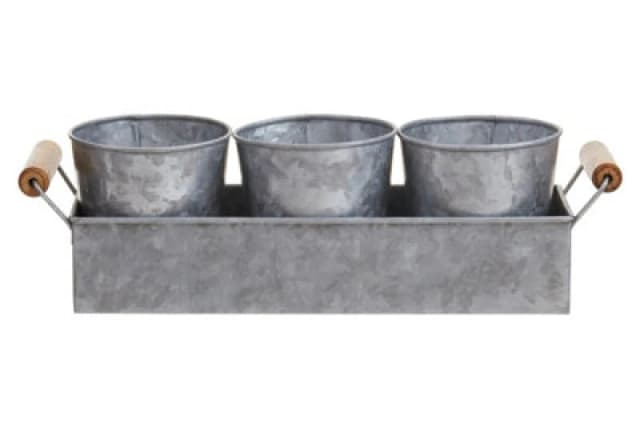 Orsina Drummond Set Of Three Galvanised Steel Flower/herb Pots With Tray