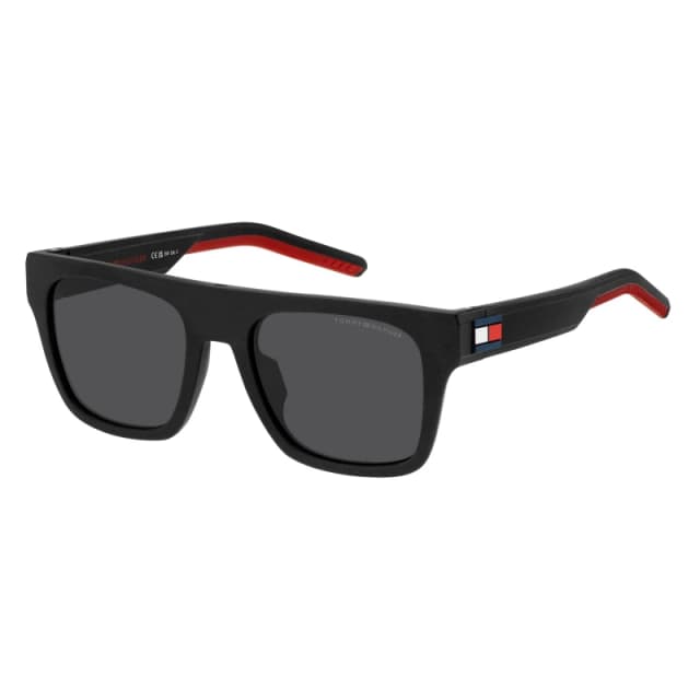Tommy Hilfiger Mens Rec Flat Top Round Sunglasses Matte Black Red male 52 cm