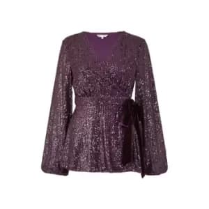 Yumi Purple Sequin Wrap Top With Velvet Tie - Purple