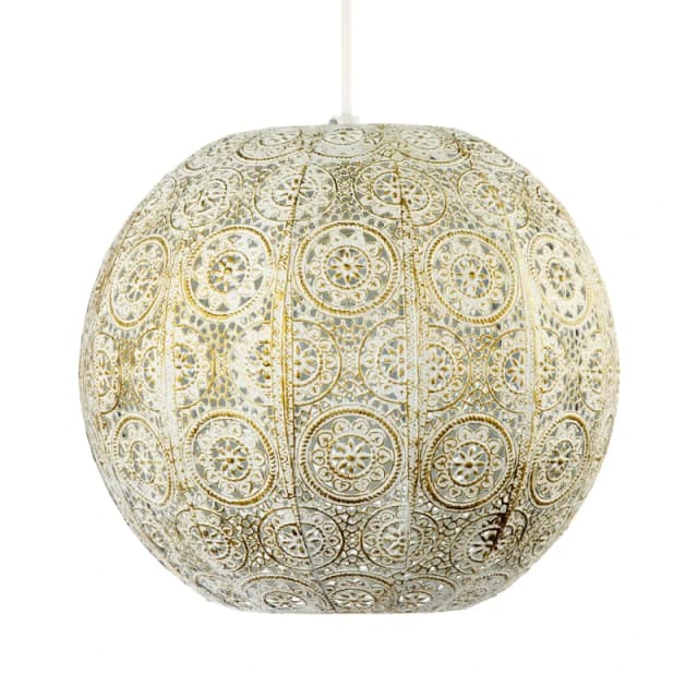 Happy Homewares Spherical Vintage Moroccan Pendant Lighting Shade with Floral Design in Cream Cream Unisex