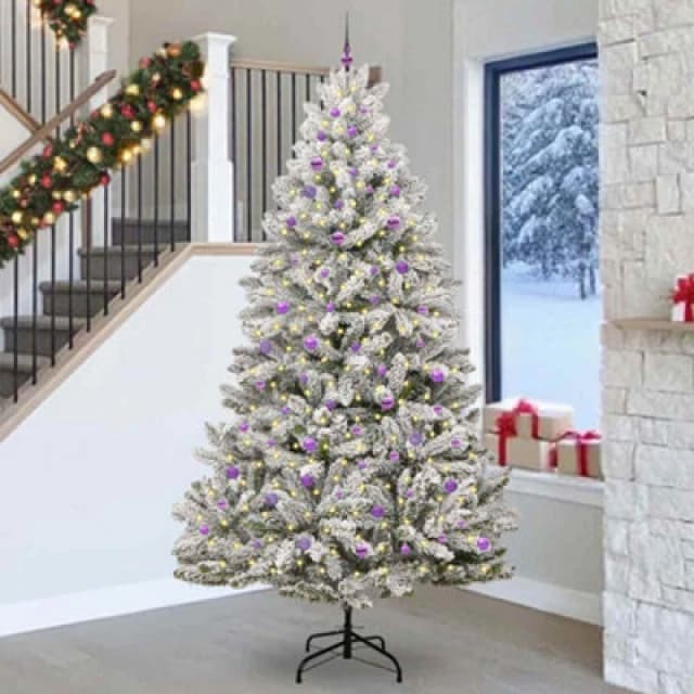 vidaXL Artificial Christmas Tree with Lilac Balls Green and White 270cm PVC and Metal, Green 3395781