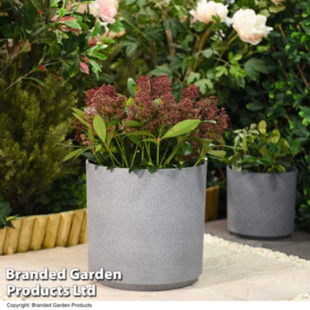 Garden Gear Large Grey Cylinder Stone Effect Planter Outdoor Garden Plastic 36Cm (X1)