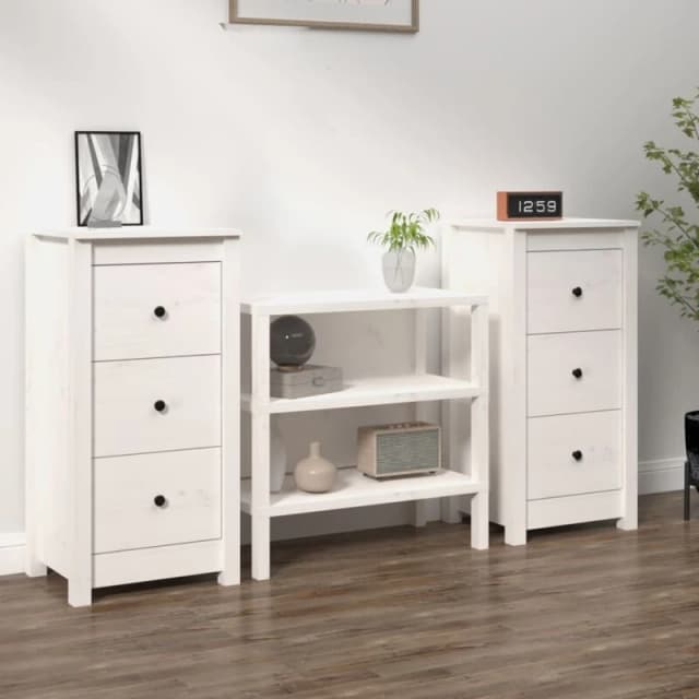 vidaXL Sideboards 2 pcs White 40x35x80cm Solid Wood Pine, White 813742