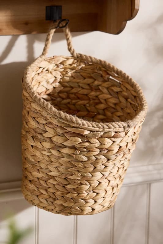 Dibor Natural Woven Water Hyacinth Large Wall Basket with Rope Detailin H29 x D22cm Natural Unisex L