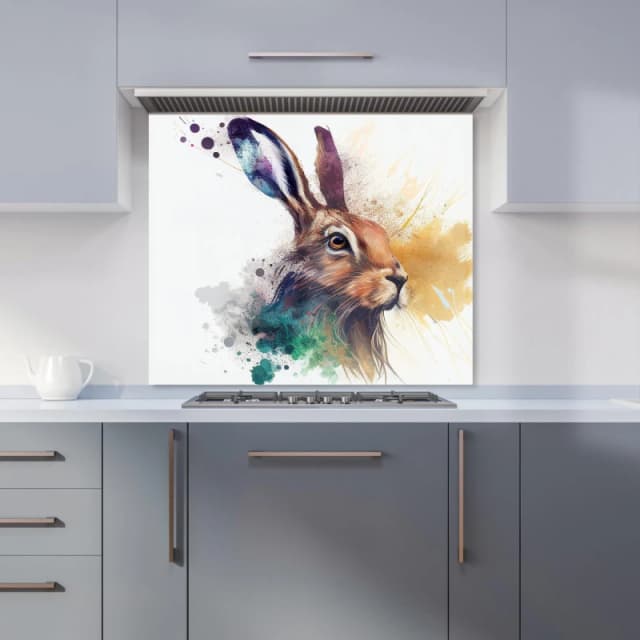 Warren Reed - Designer Hare Close Up Splashart Kitchen Splashback in Brown Size: 600mm x 750mm Brown Unisex 600mm x 750mm