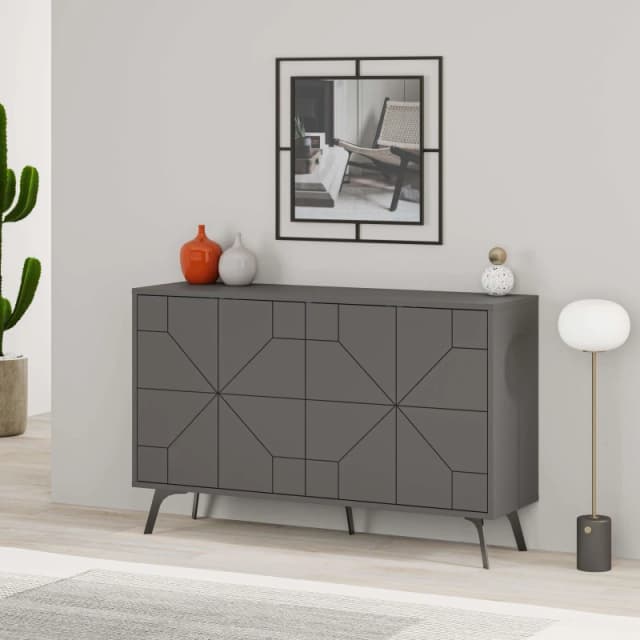 Decortie 4-Doors Push-to-open Doors Sideboard 'Dune' with Metal Legs 123cm in Dark Grey Size: 2 Pack Dark Grey Unisex 2 Pack
