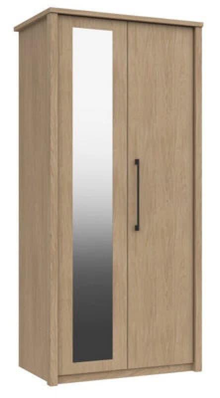 Ashbourne 2 Door Robe With Mirror - Natural Oak On Express Delivery And Ready Assembled
