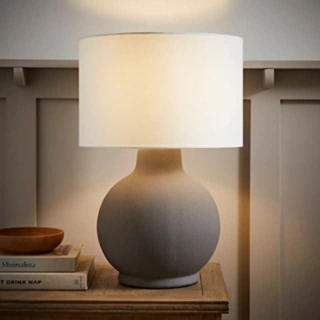 ValueLights ValueLights Blair Natural Linen Durm Shade Hand Finished Ceramic Stonewear Table Lamp in Grey Grey One Size Unisex 5016529271598
