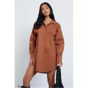 I Saw It First Chocolate Petite Cotton Poplin Shirt Dress - Brown