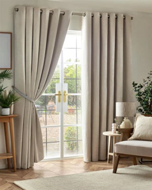 Chenille Triple Woven Ready Made Eyelet Blackout Curtains Cream