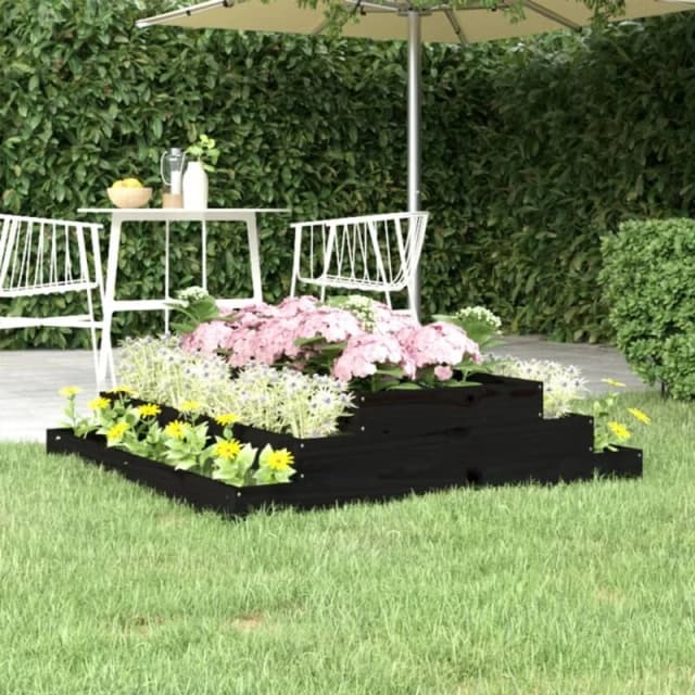 vidaXL Planter Black 110x110x27cm Solid Wood Pine, Black 823903