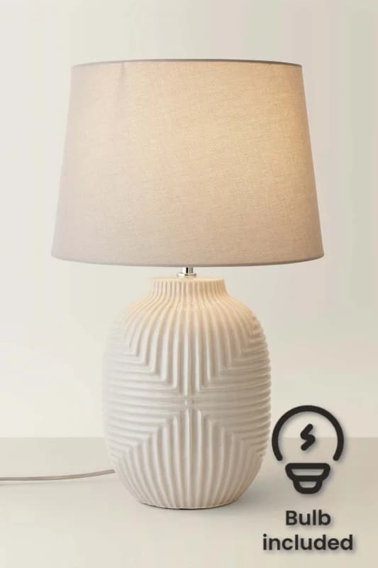 ValueLights ValueLights Harrison Taper Shade Grey Geometic Ribbed Gloss Table Lamp and Bulb Size: Large Grey Large Unisex 5059406066443