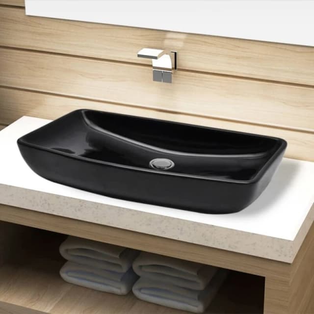 VIDAXL Ceramic Bathroom Sink Basin Black Rectangular Vidaxl zf4287398141616