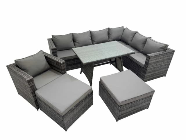 Fimous Patio Furniture Sets with Dining Table Chair 2 Big Stools in Dark Grey Dark Grey Unisex