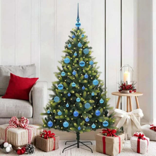 vidaXL Artificial Hinged Christmas Tree 150 LEDs, Blue Balls Green 150 cm, Green 3395989