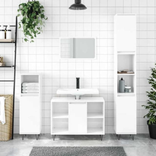 Vidaxl Bathroom Cabinet High Gloss White 80X33X60 Cm Engineered Wood