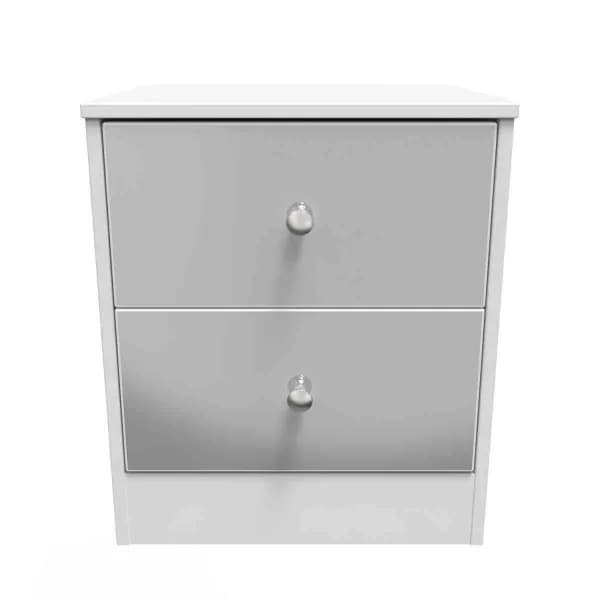 Welcome Furniture Ready Assembled Padstow 2 Drawer Bedside Cabinet In Uniform Grey Gloss & White