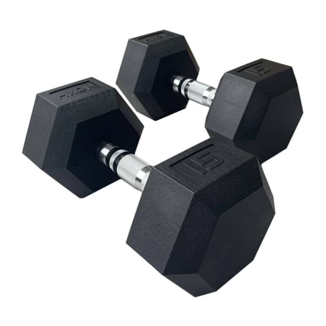 HXGN 2 x 15kg Pro Hex Dumbbells (Pair) in Black Unisex 15kg