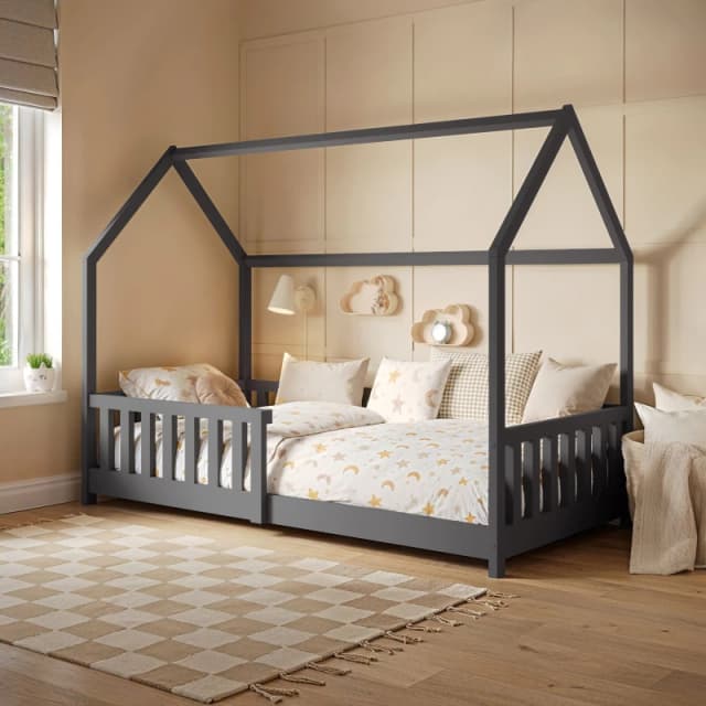 Flair Explorer Wooden Playhouse Bed with Rails in Grey Size: Single Grey Unisex Single