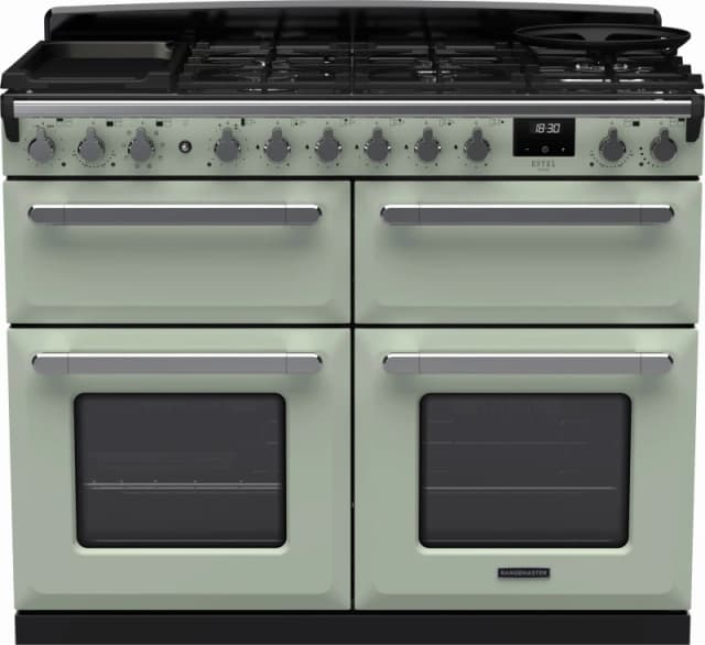 Rangemaster Estel Deluxe ESDLB110DFPMNT/CM1 110cm wide Dual Fuel Range Cooker with Gas Hob - Mint / Chrome - A/A Rated