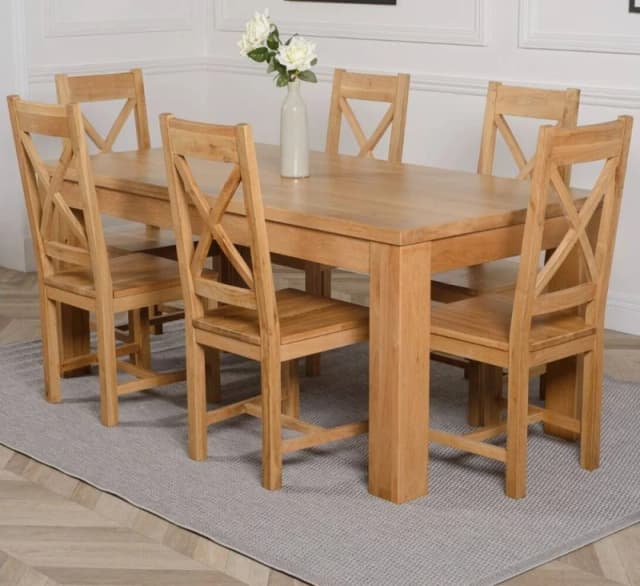 Thats Furniture Dakot 182 x 92cm Oak Large Dining Table & 6 Berkeley Chairs in Brown Size: 182 x 92cm Brown Unisex 182 x 92 cm