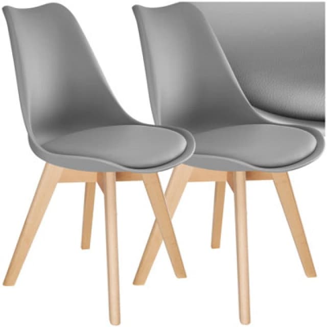 Tectake Set Of 2 Dining Chair Frederikke With Padded Seat, Ergonomic Shape, And Wooden Legs - Grey