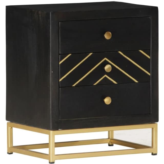 VIDAXL Bedside Cabinet Black and Gold 40x30x50cm Solid Mango Wood Vidaxl 286517