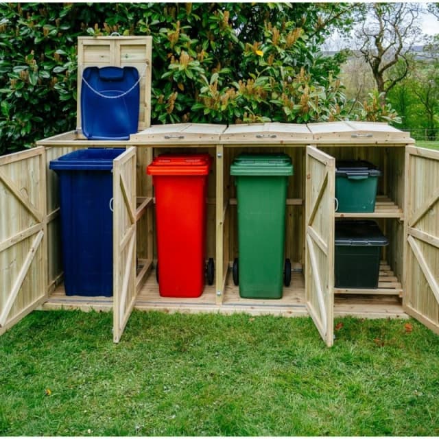 The Garden Village Shireburn 3 Wheelie Bin / 2 Recycle Box Store, Brown SGC3-2-TGV