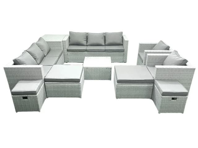 Fimous Garden Outdoor Furniture Set 12 Seater Rattan Sofa Set with 4 Footstools Side Table Light Grey Mixed Light Grey